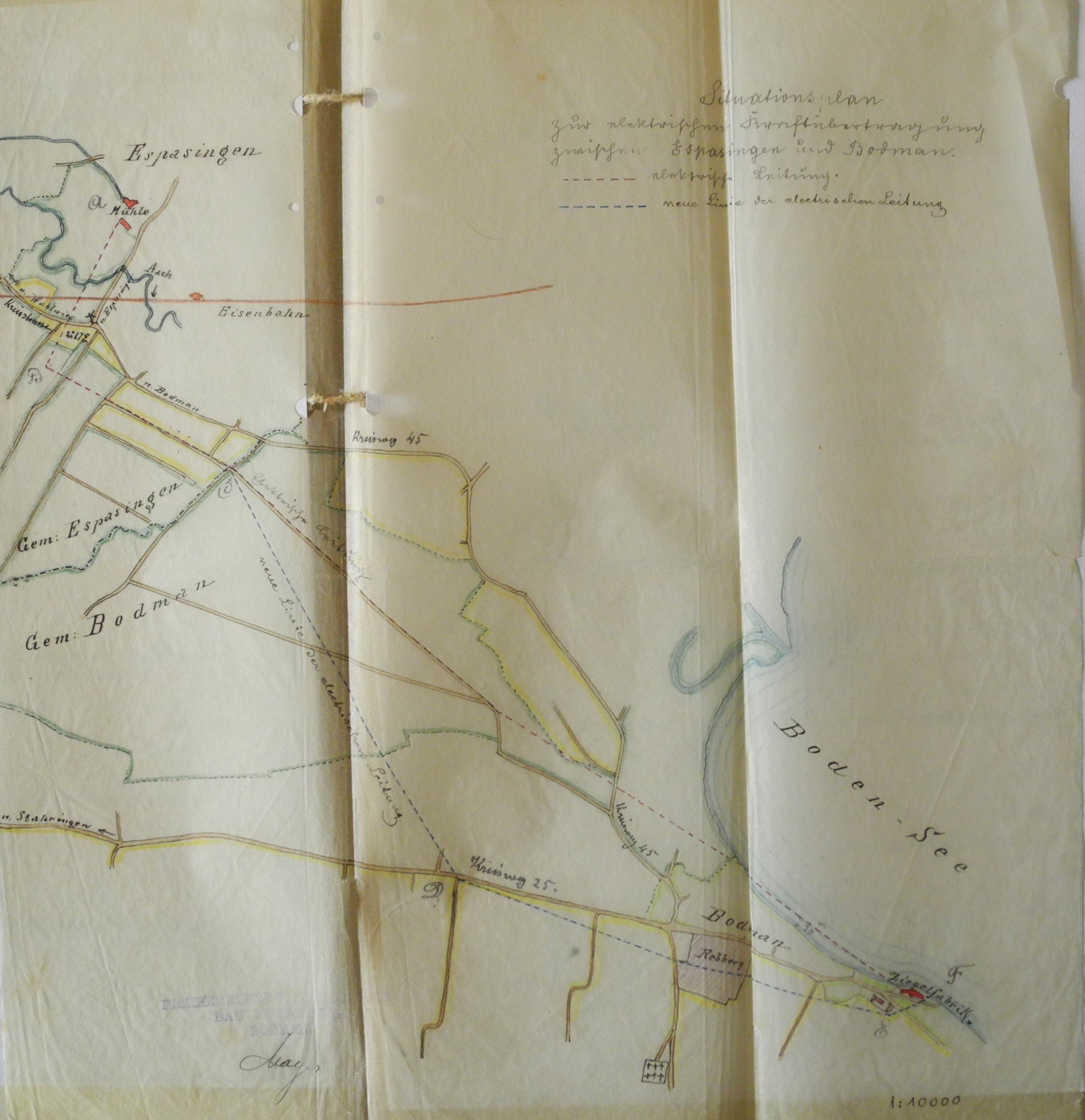  Plan für verschiedene Routen der Stromleitung zwischen Espasingen und Bodman ca. 1898, Gräflich Bodmansches Archiv, A 1286 
