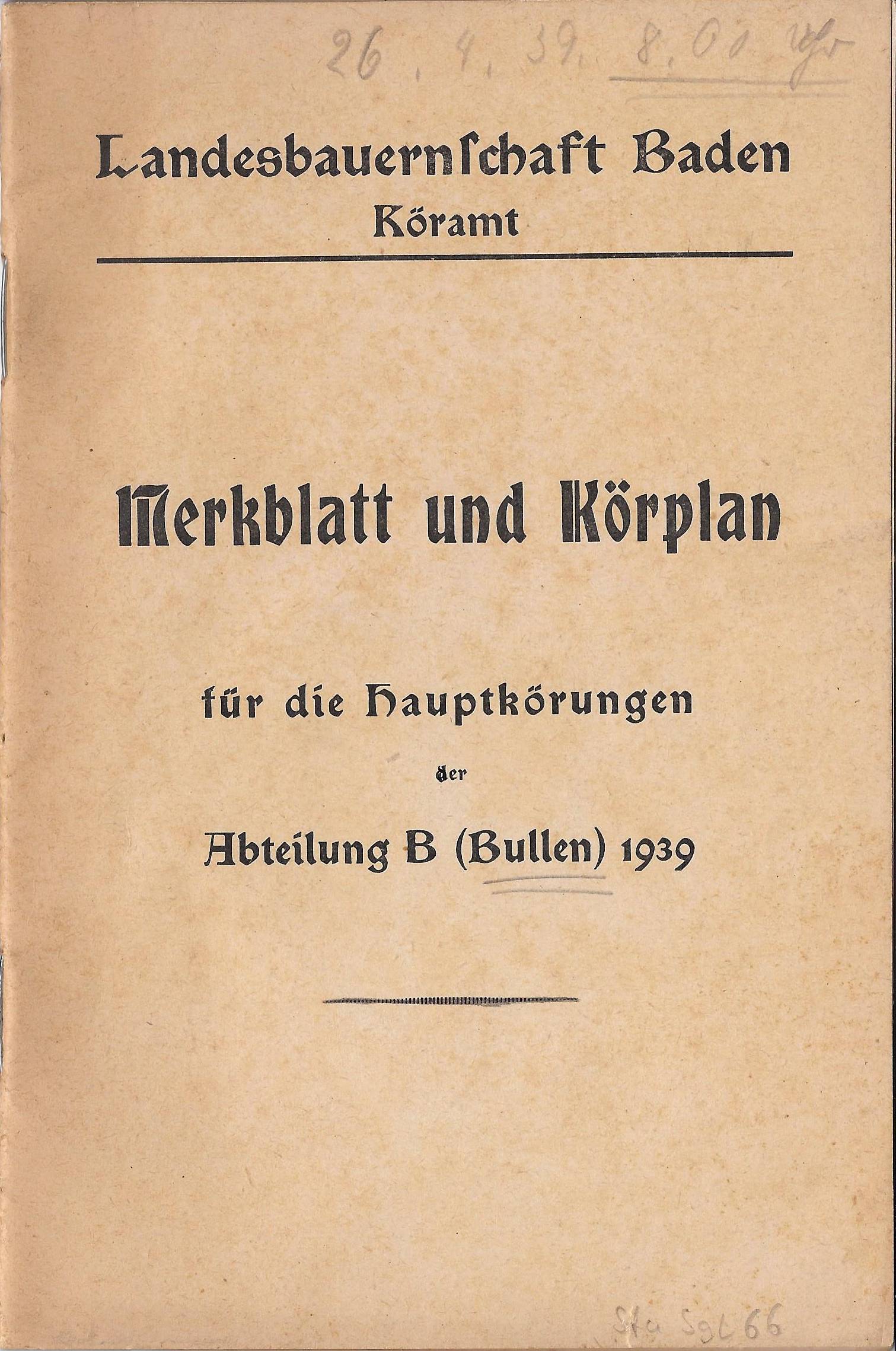  Merkblatt und Körplan für Baden 1939 