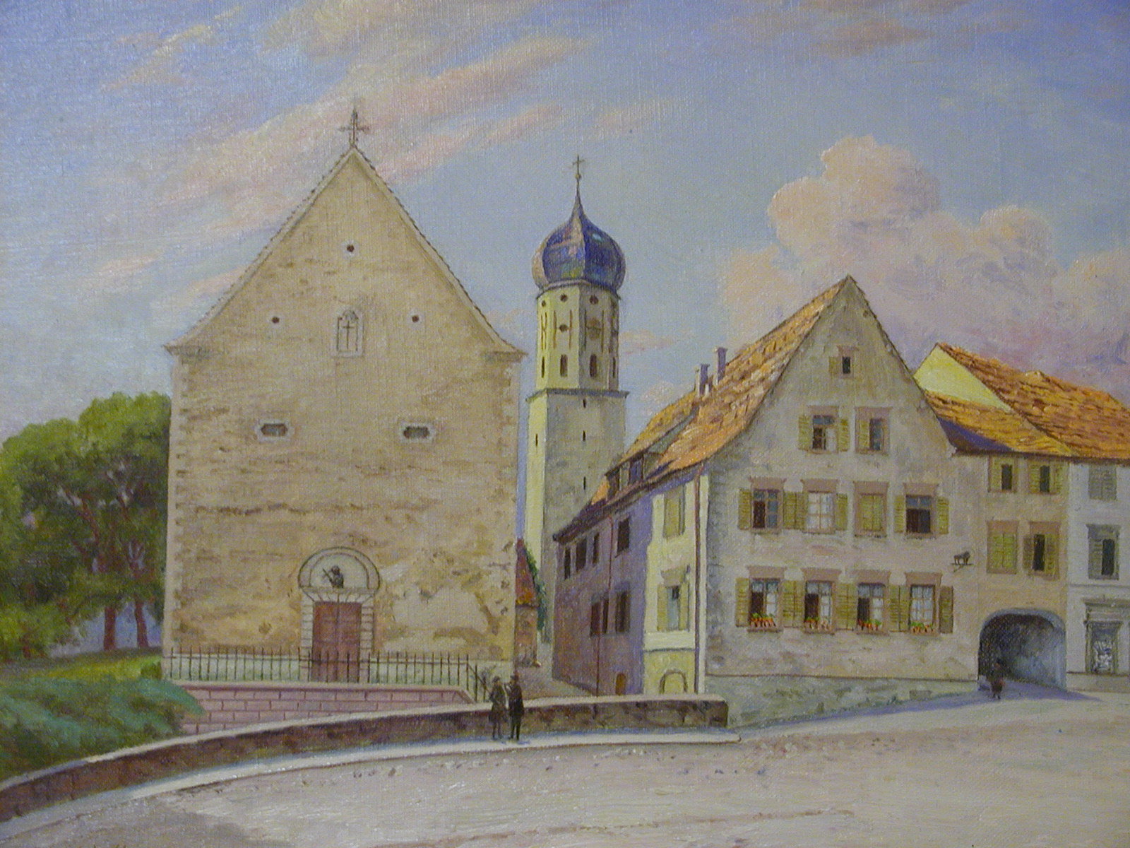  Gustav Rockholtz, Die Alte Stockacher Stadtkirche und das Gasthaus Löwen 