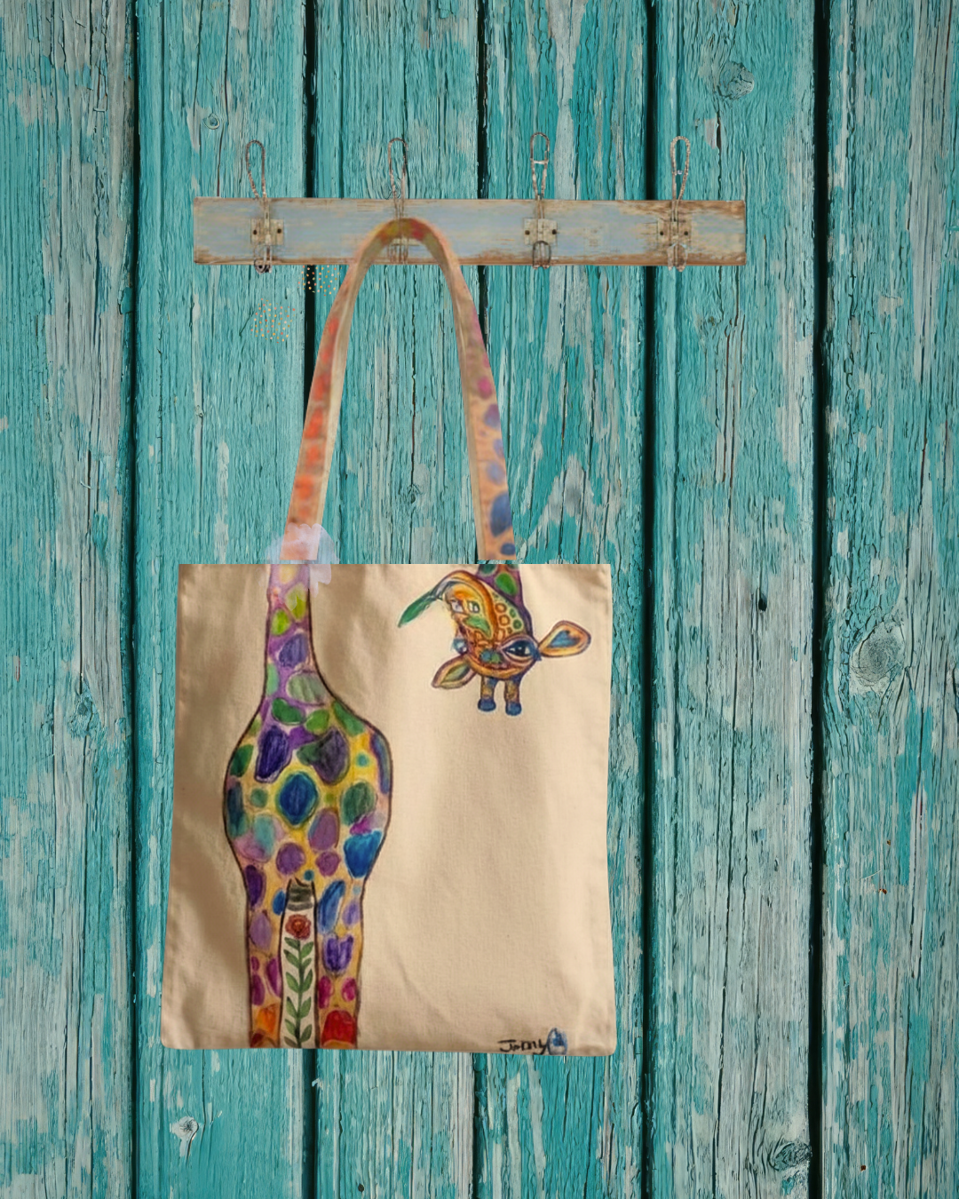 bunte Tragetasche mit Giraffe