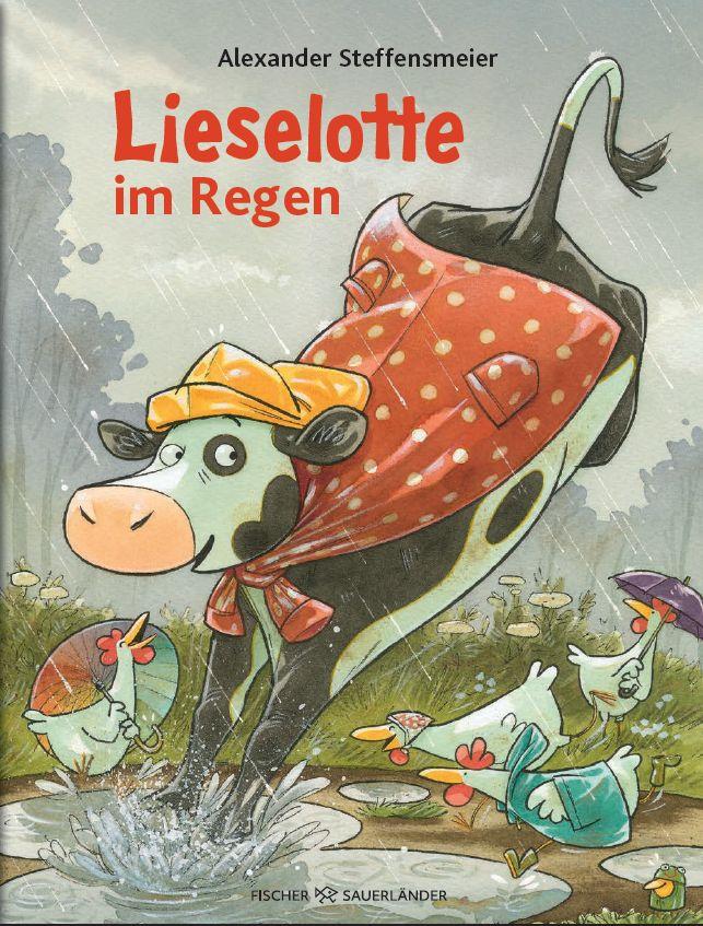 Buchcover mit Kuh Lieselotte in der Pfütze