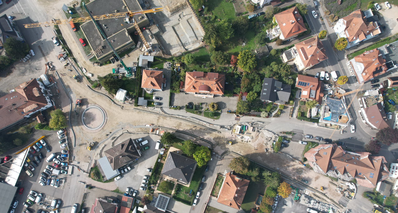 Luftbildaufnahme der Baustelle